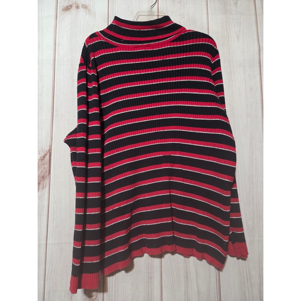Lane Bryant Womens Red Black Metallic Striped Mock Neck Ribbed Sweater‎ 22/24